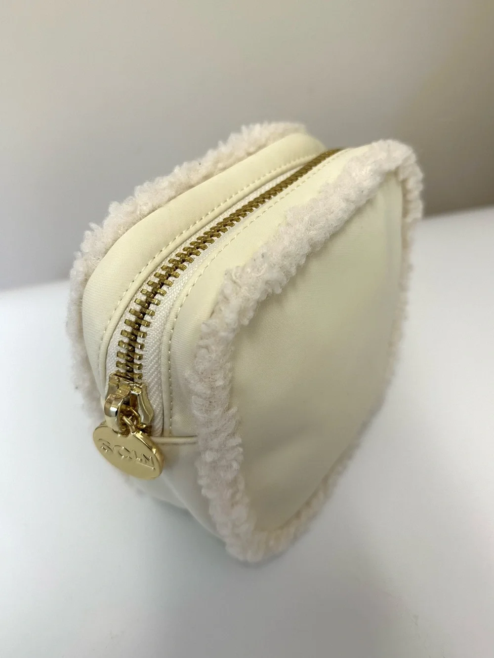 Stoney Clover Lane Cream Small Zip Pouch with Sherpa Trim